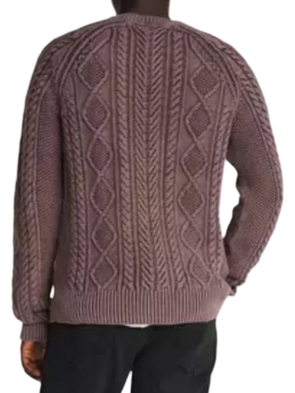 rag & bone Mens Dexter Aran Cable Knit Crewneck Sweater Mauve Medium Luxe Preppy